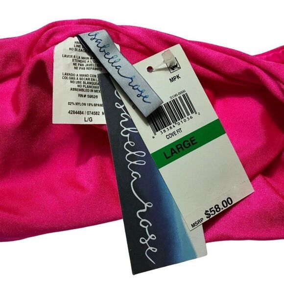 Isabella Rose Pink Women's Tubular Cove Banded Hipster Bikini Bottom Sz L NEW - Picture 4 of 4